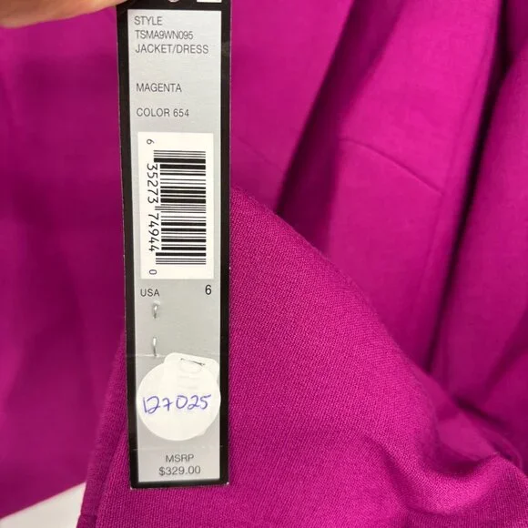 Tahari ASL Women's Asymmetric Envelope-Collar Lined Wrap Jacket Magenta 6 NWT - Picture 6 of 6